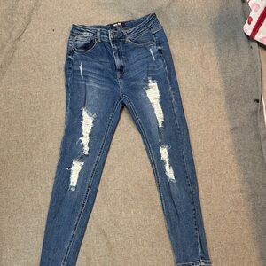 Wax Jean Women's Blue Distressed Skinny Jeans